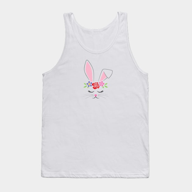 Cute Bunny Face With Flowers Tank Top by Protshirtdesign